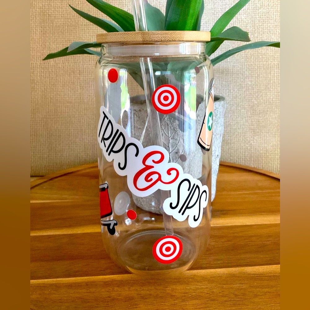 Sips and Trips 16oz. Libby glass beer can shape cup for cold liquids